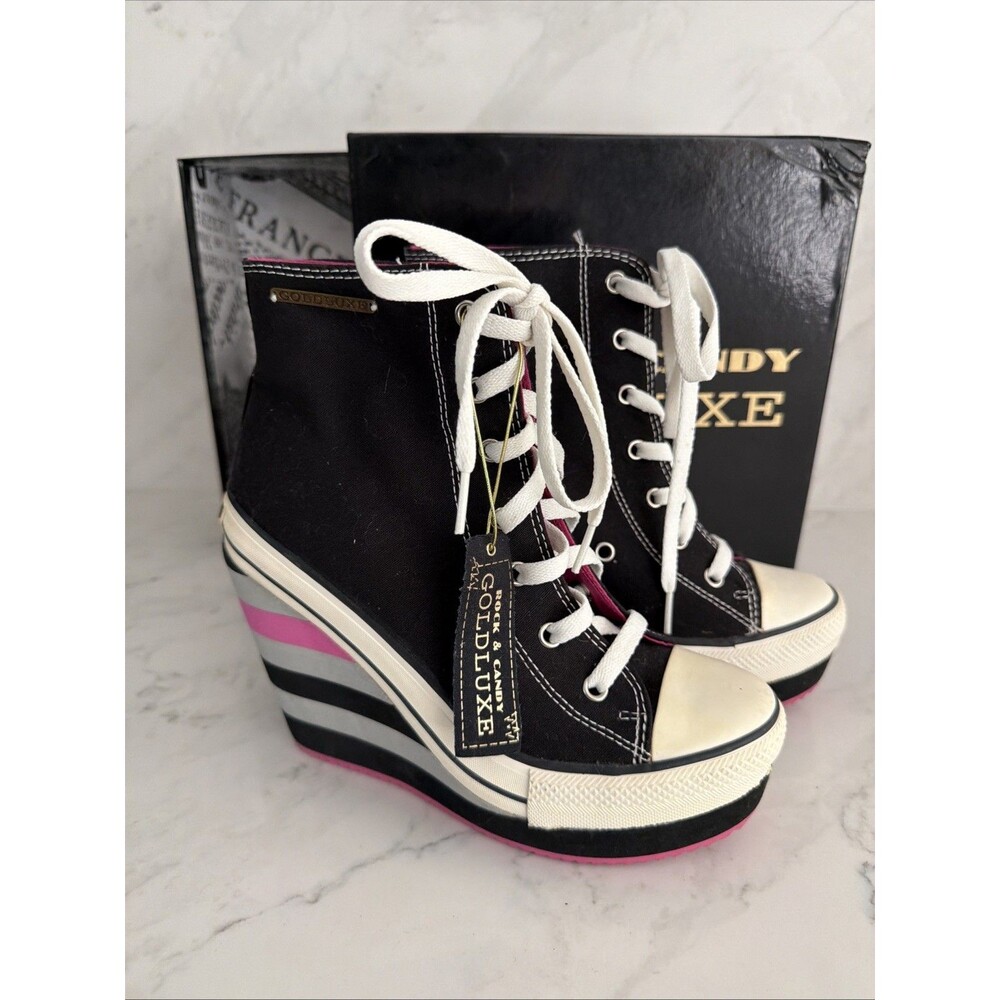 Y2K Rock & Candy Goldluxe Head Over Heelz Lulu Hightop Wedge Sneaker 8.5 NWT